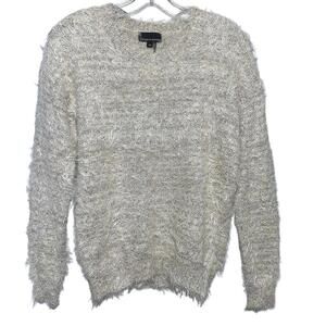 I Jeans By Buffalo Super Soft Cream & Sequins Crew Neck Sweater Size M